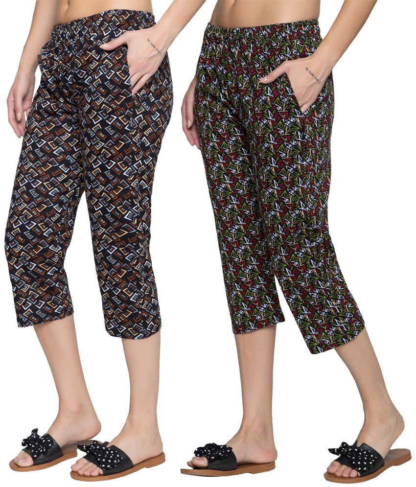     			Zeffit Cotton Capris - Multi Color Pack of 2