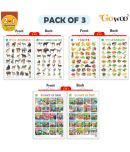 Set of 3 |2 IN 1 FRUITS AND VEGETABLES, 2 IN 1 WILD AND FARM ANIMALS & PETS and 2 IN 1 BENNY IS SAD AND BENNY IS SHY  Early Learning Educational Charts for Kids