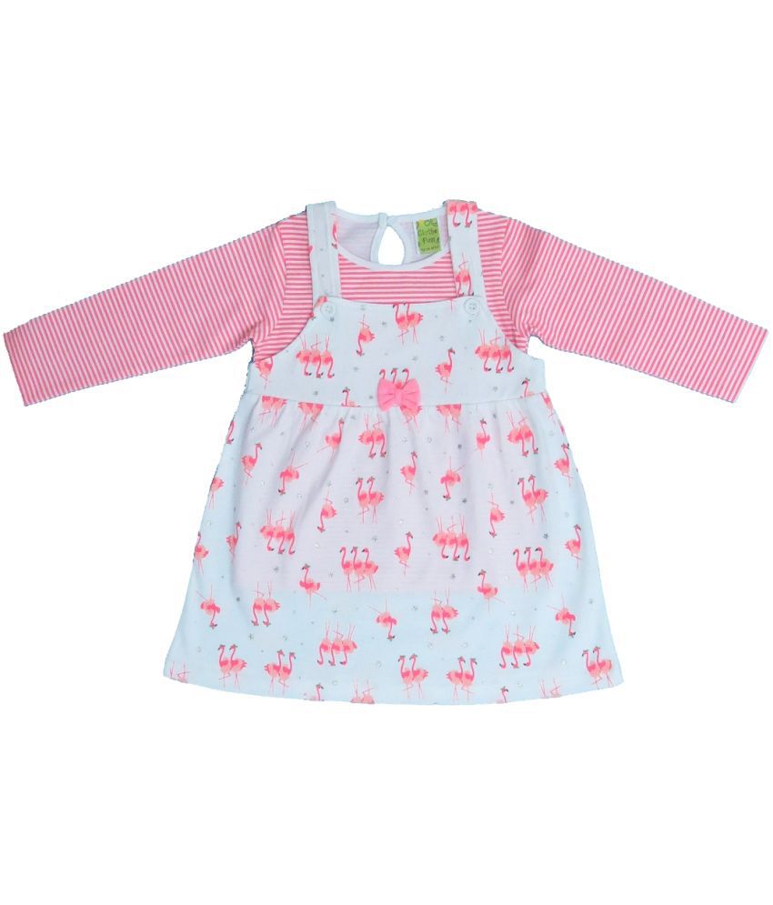     			Clothe Funn - White & Pink Cotton Baby Girl Dress ( Pack of 1 )