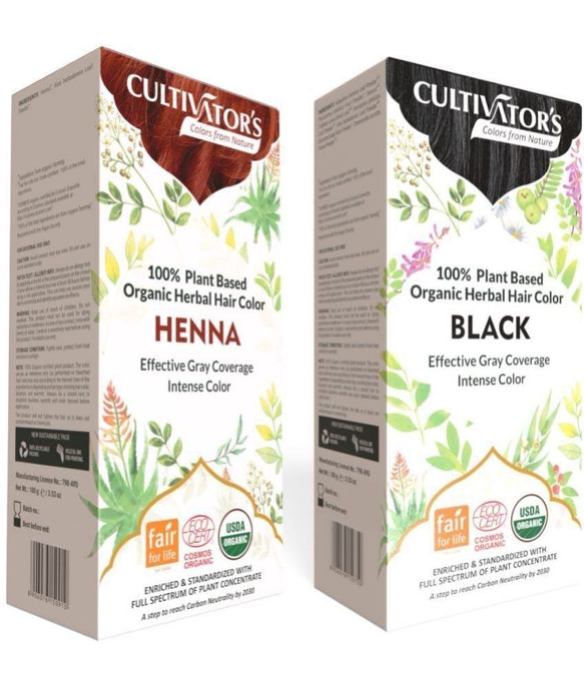     			Cultivator's Two Step Organic Hair Coloring Kit (Henna & Black) Henna 200 g Pack of 2