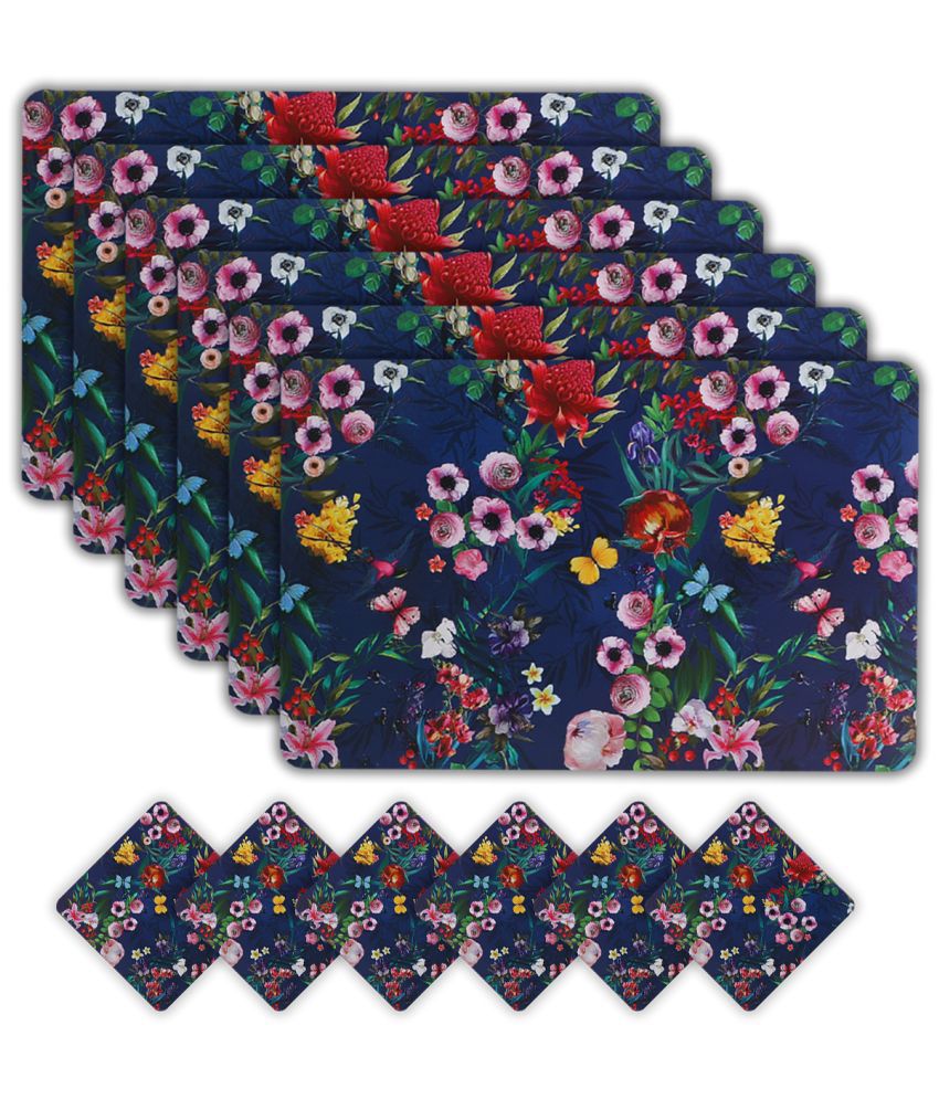     			HOMETALES PVC Floral Rectangle Table Mats (45 cm x 30 cm) Pack of 6 - Multi