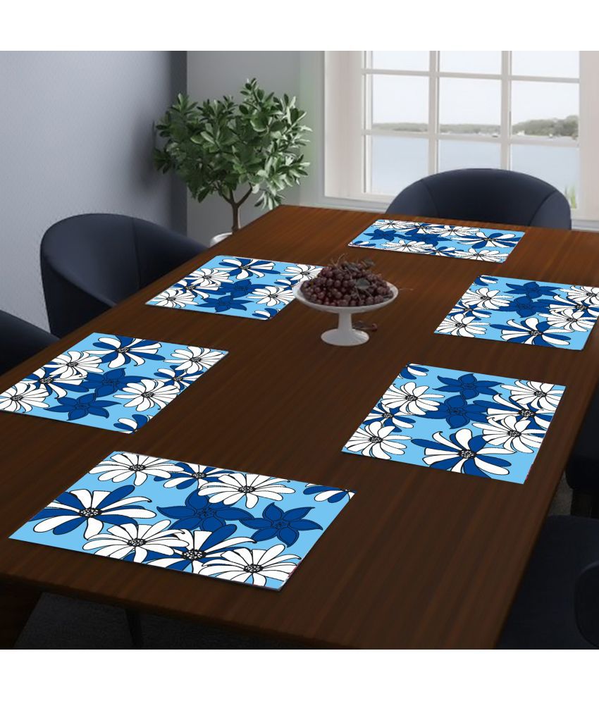     			HOMETALES PVC Floral Rectangle Table Mats (44 cm x 29 cm) Pack of 6 - Blue