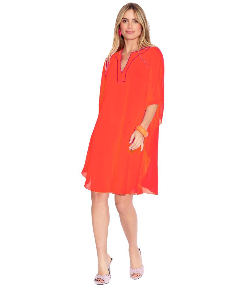     			SUN-ROSE FASHIONS Georgette Orange Beach Dresses -