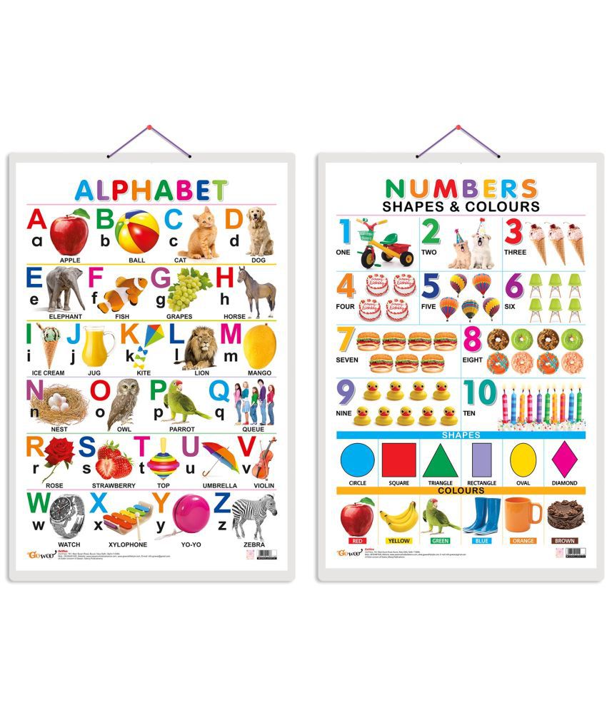     			Set of 2 Alphabet and Numbers, Shapes & Colours Early Learning Educational Charts for Kids | 20"X30" inch |Non-Tearable and Waterproof | Double Sided Laminated | Perfect for Homeschooling, Kindergarten and Nursery Students