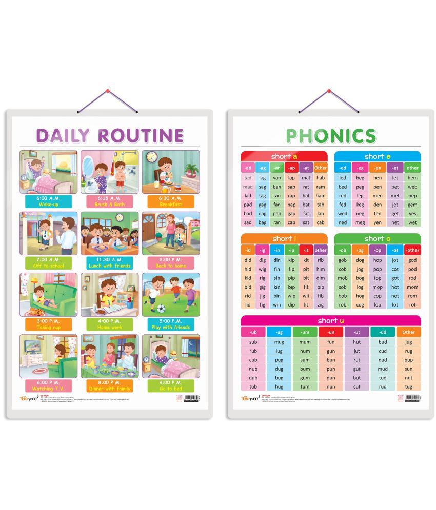     			Set of 2 DAILY ROUTINE and PHONICS - 1 Early Learning Educational Charts for Kids | 20"X30" inch |Non-Tearable and Waterproof | Double Sided Laminated | Perfect for Homeschooling, Kindergarten and Nursery Students