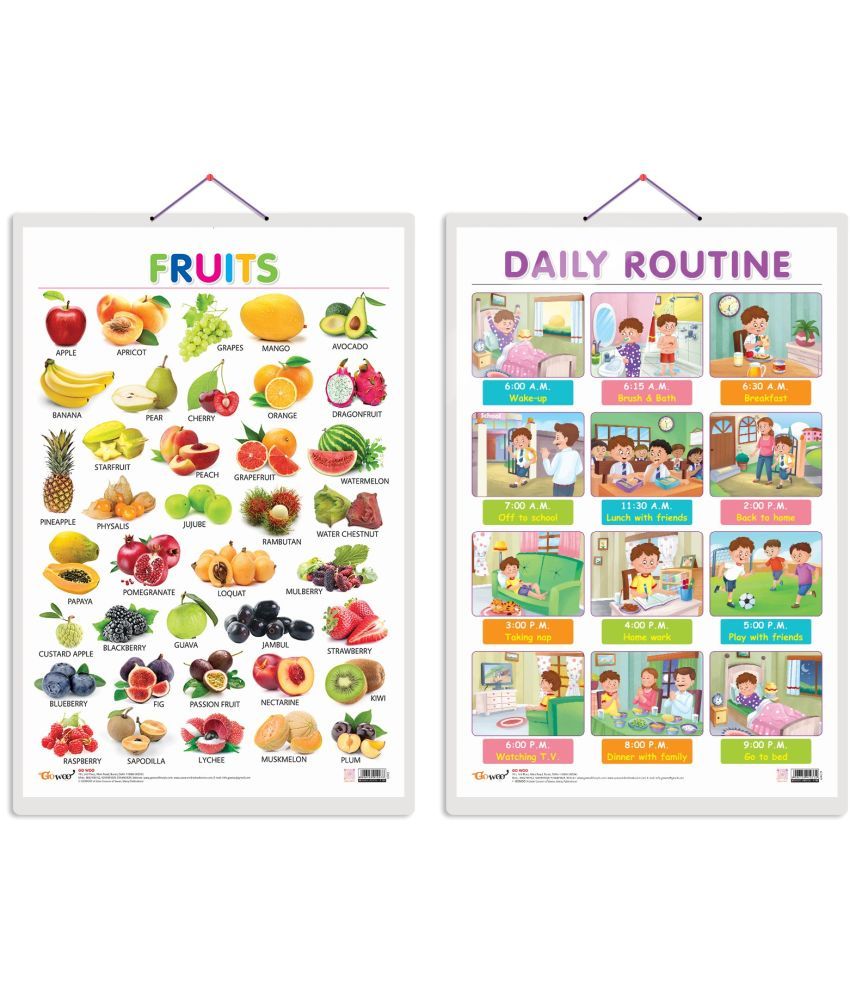     			Set of 2 Fruits and DAILY ROUTINE Early Learning Educational Charts for Kids | 20"X30" inch |Non-Tearable and Waterproof | Double Sided Laminated | Perfect for Homeschooling, Kindergarten and Nursery Students