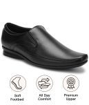 UrbanMark Men Comfortable Square-Toe Faux Leather Slip On Formal Shoes- Black