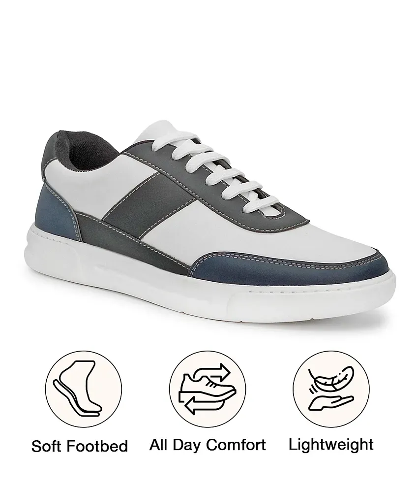 UrbanMark Men Comfortable Colorblocked Low Top Sneakers Shoes White