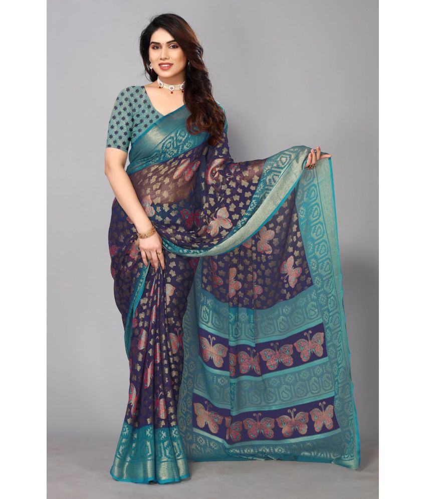     			FAB - Navy Blue Brasso Saree With Blouse Piece ( Pack of 1 )