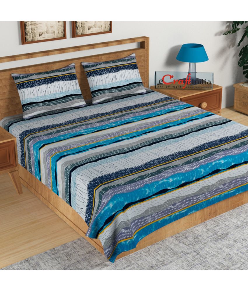     			Idalia Home Cotton Abstract Double Bedsheet with 2 Pillow Covers - Blue