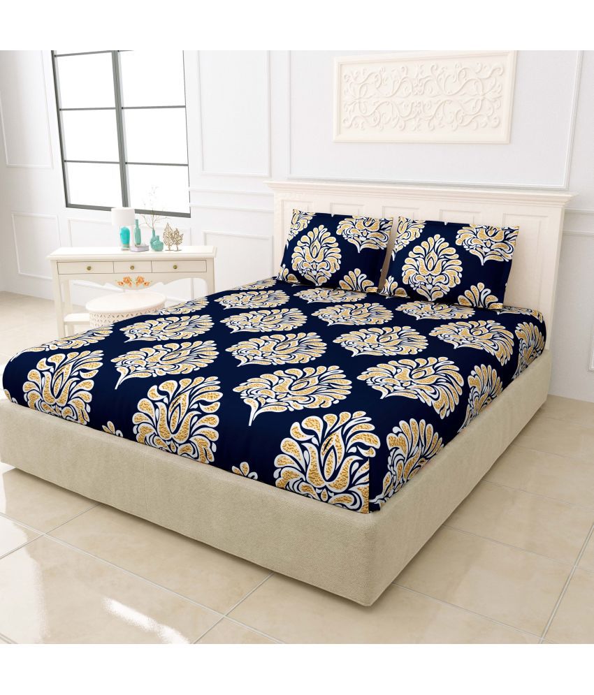     			Idalia Home Glace Cotton Abstract Double Bedsheet with 2 Pillow Covers - Blue