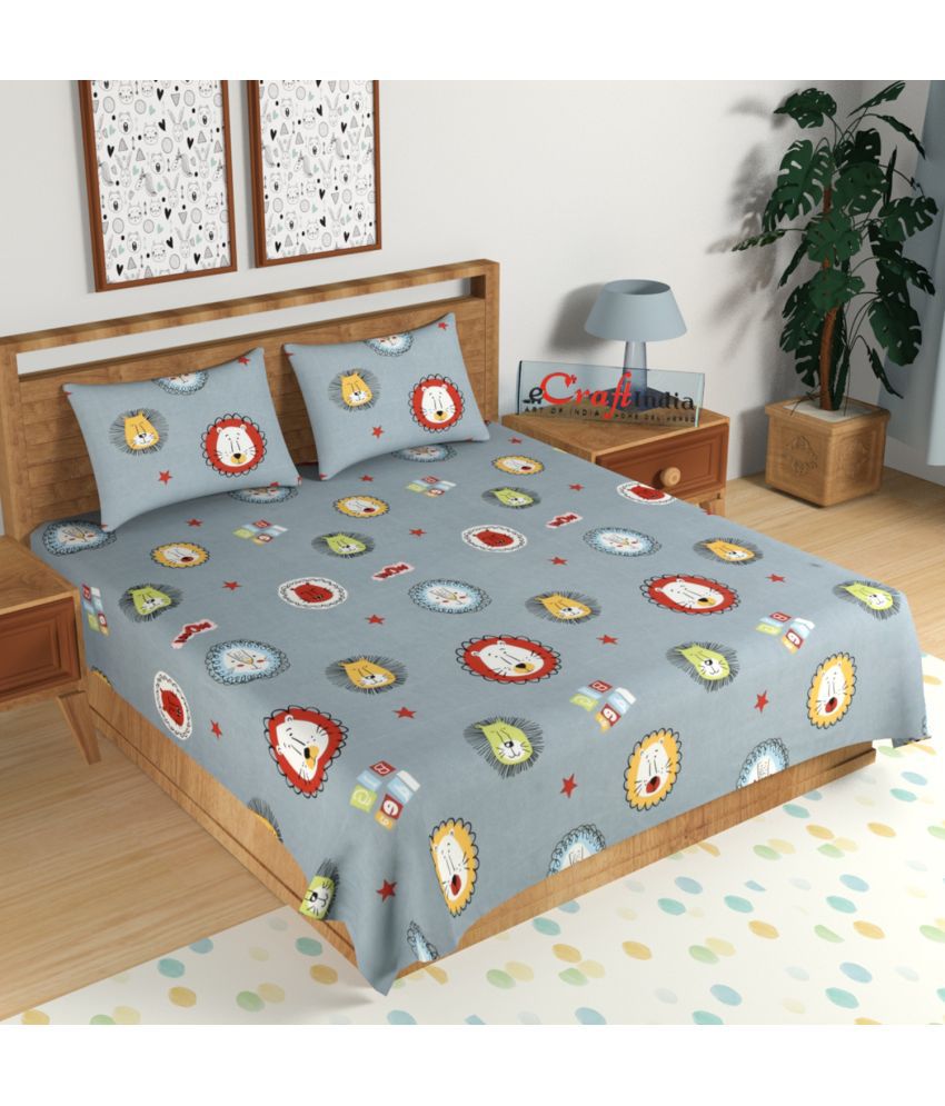     			Idalia Home Glace Cotton Animal Double Bedsheet with 2 Pillow Covers - Green