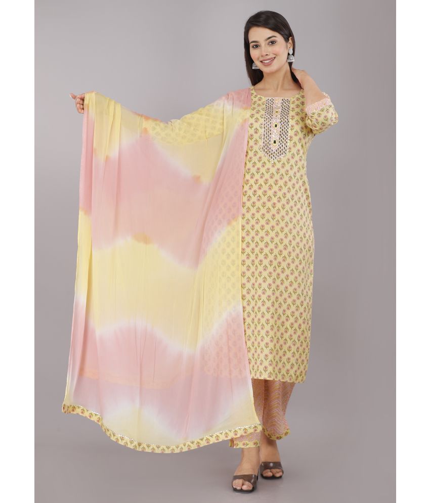     			JC4U - Yellow Straight Cotton Women's Stitched Salwar Suit ( Pack of 1 )
