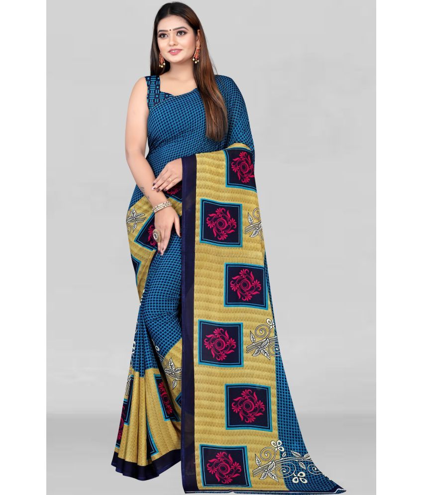     			LEELAVATI - Blue Georgette Saree With Blouse Piece ( Pack of 1 )