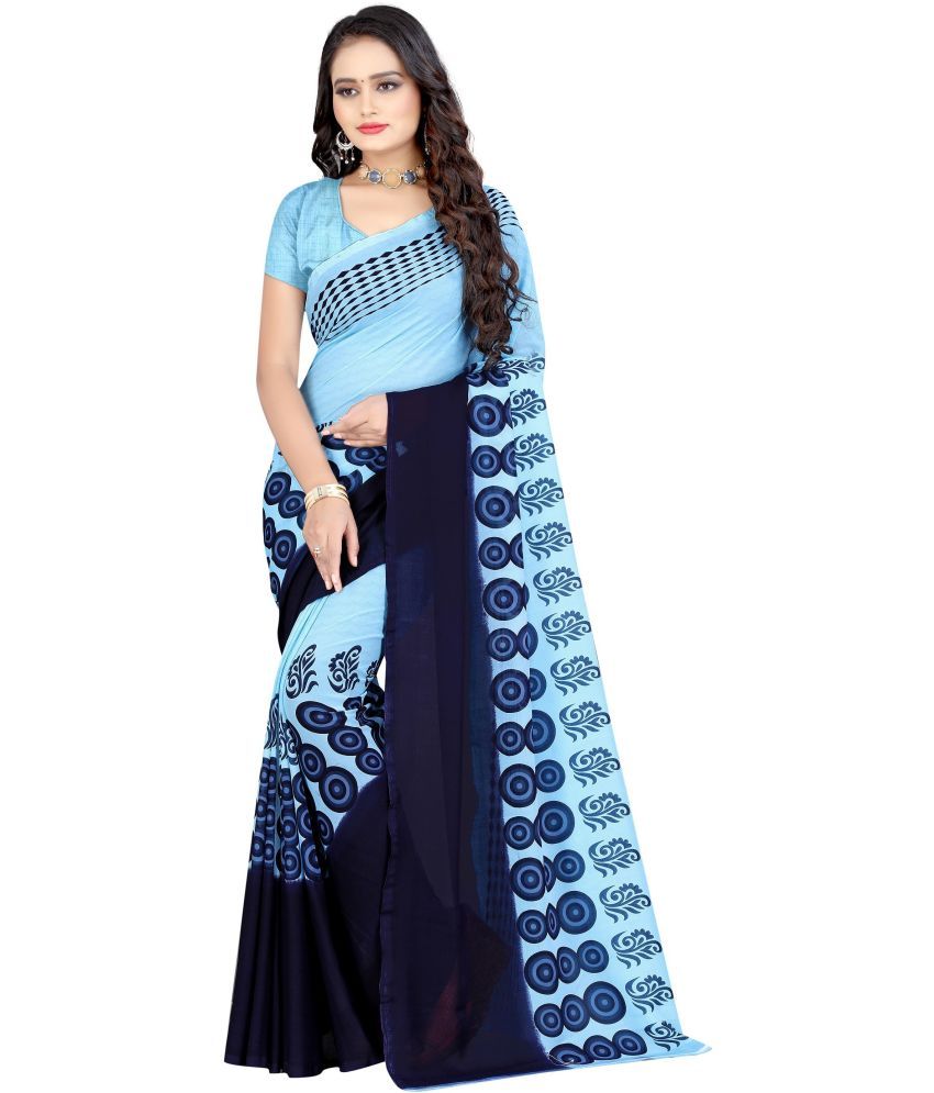     			LEELAVATI - Blue Georgette Saree With Blouse Piece ( Pack of 1 )