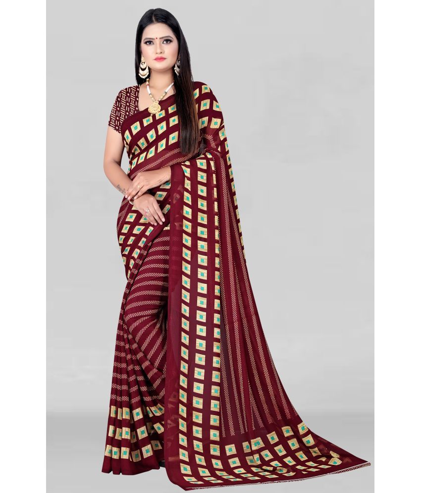     			LEELAVATI - Maroon Georgette Saree With Blouse Piece ( Pack of 1 )