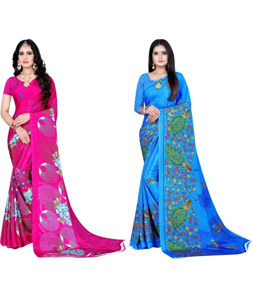     			LEELAVATI - Multicolor Crepe Saree With Blouse Piece ( Pack of 2 )