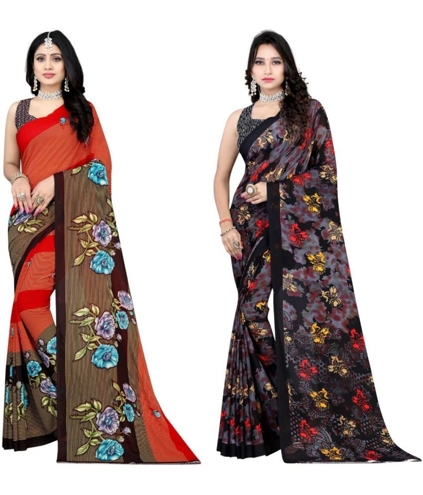     			LEELAVATI - Multicolor Georgette Saree With Blouse Piece ( Pack of 2 )