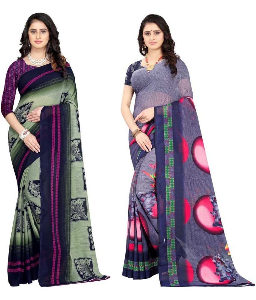     			LEELAVATI - Multicolor Georgette Saree With Blouse Piece ( Pack of 2 )