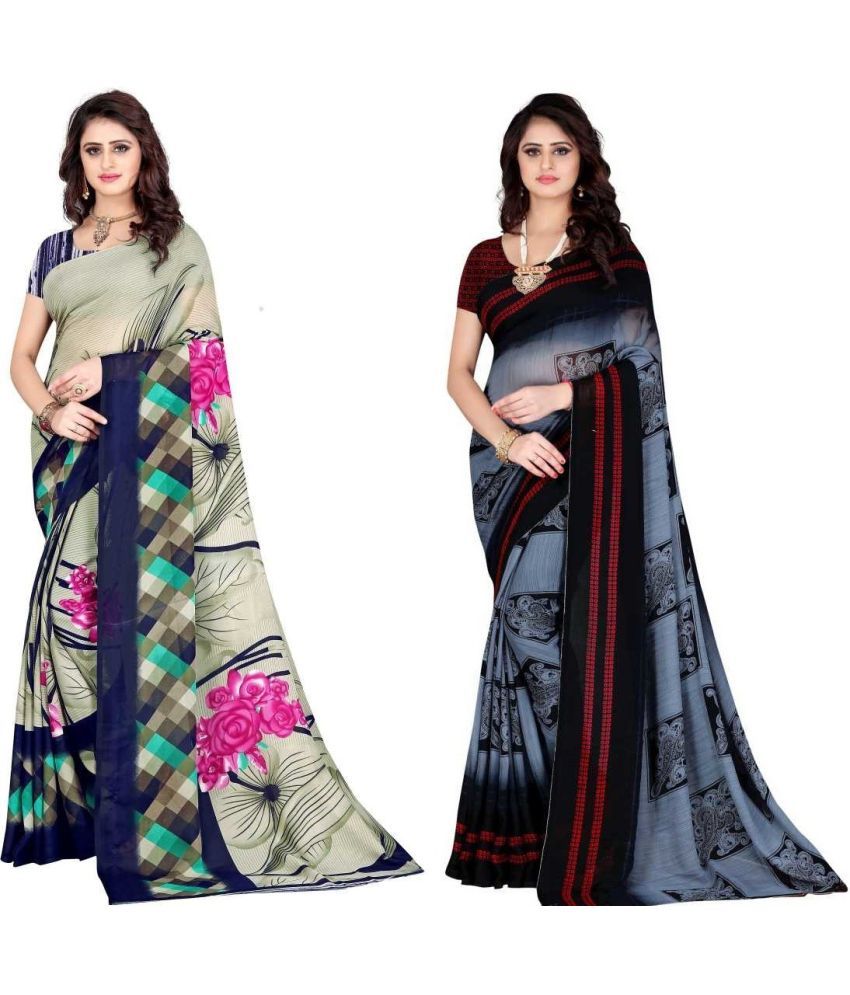     			LEELAVATI - Multicolor Georgette Saree With Blouse Piece ( Pack of 2 )