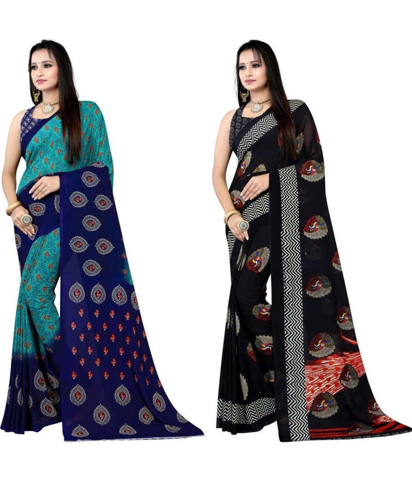     			LEELAVATI - Multicolor Georgette Saree With Blouse Piece ( Pack of 2 )