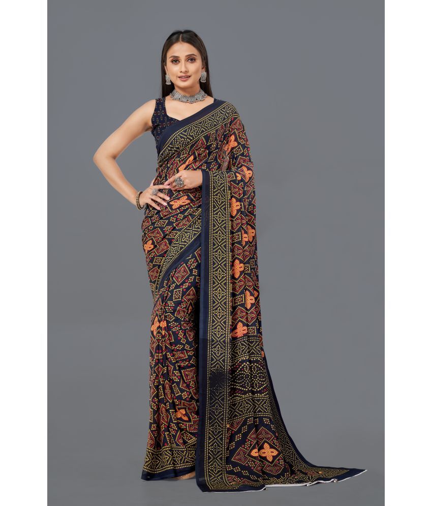     			LEELAVATI - Navy Blue Georgette Saree With Blouse Piece ( Pack of 1 )