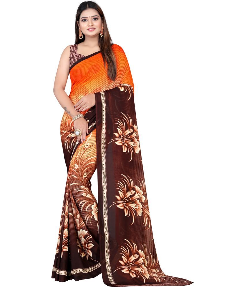     			LEELAVATI - Orange Georgette Saree With Blouse Piece ( Pack of 1 )