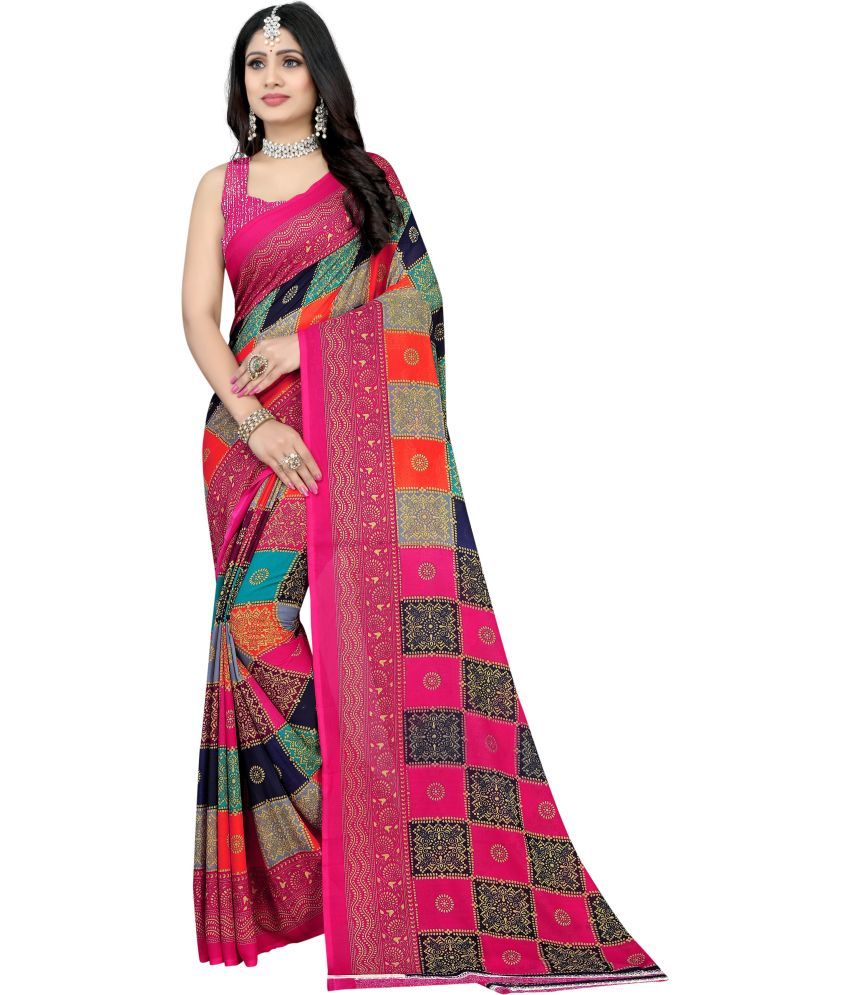     			LEELAVATI - Pink Georgette Saree With Blouse Piece ( Pack of 1 )