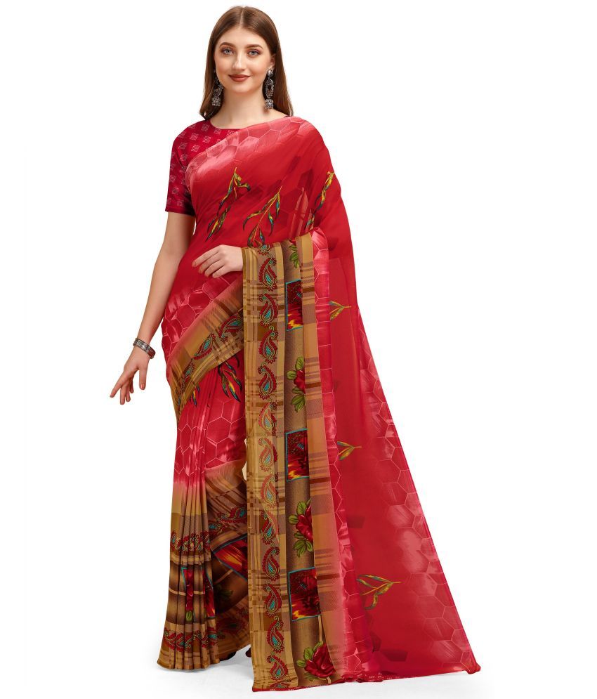     			LEELAVATI - Red Georgette Saree With Blouse Piece ( Pack of 1 )