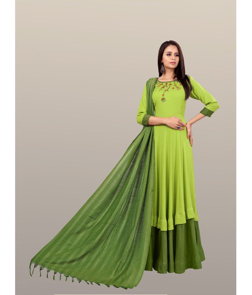     			Madhuram Textiles - Lime Green Rayon Women's Anarkali Kurti ( Pack of 1 )
