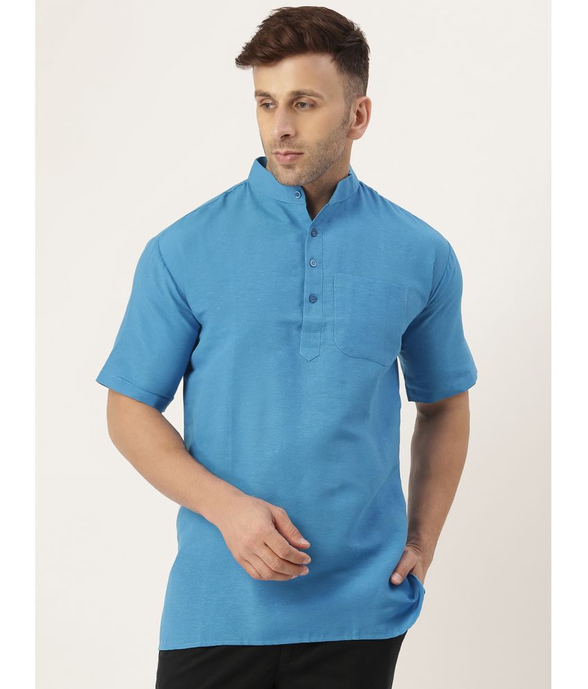     			RIAG - Blue Cotton Blend Men's Shirt Style Kurta ( Pack of 1 )