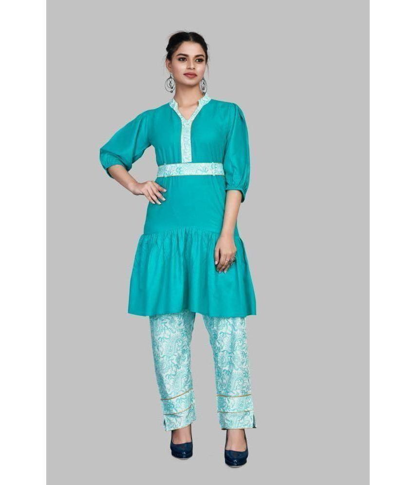     			SVG - Teal A-line Cotton Women's Stitched Salwar Suit ( Pack of 1 )