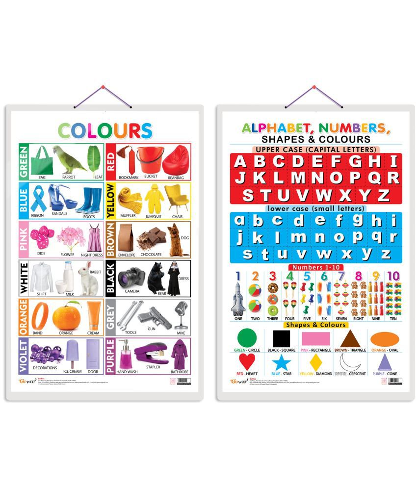     			Set of 2 Colours and Alphabet, Numbers, Shapes & Colours Early Learning Educational Charts for Kids | 20"X30" inch |Non-Tearable and Waterproof | Double Sided Laminated | Perfect for Homeschooling, Kindergarten and Nursery Students