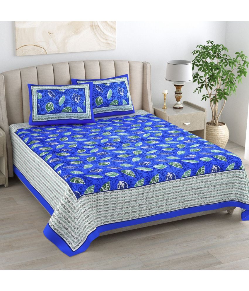     			Uniqchoice Cotton Abstract King Size Bedsheet With 2 Pillow Covers - Blue