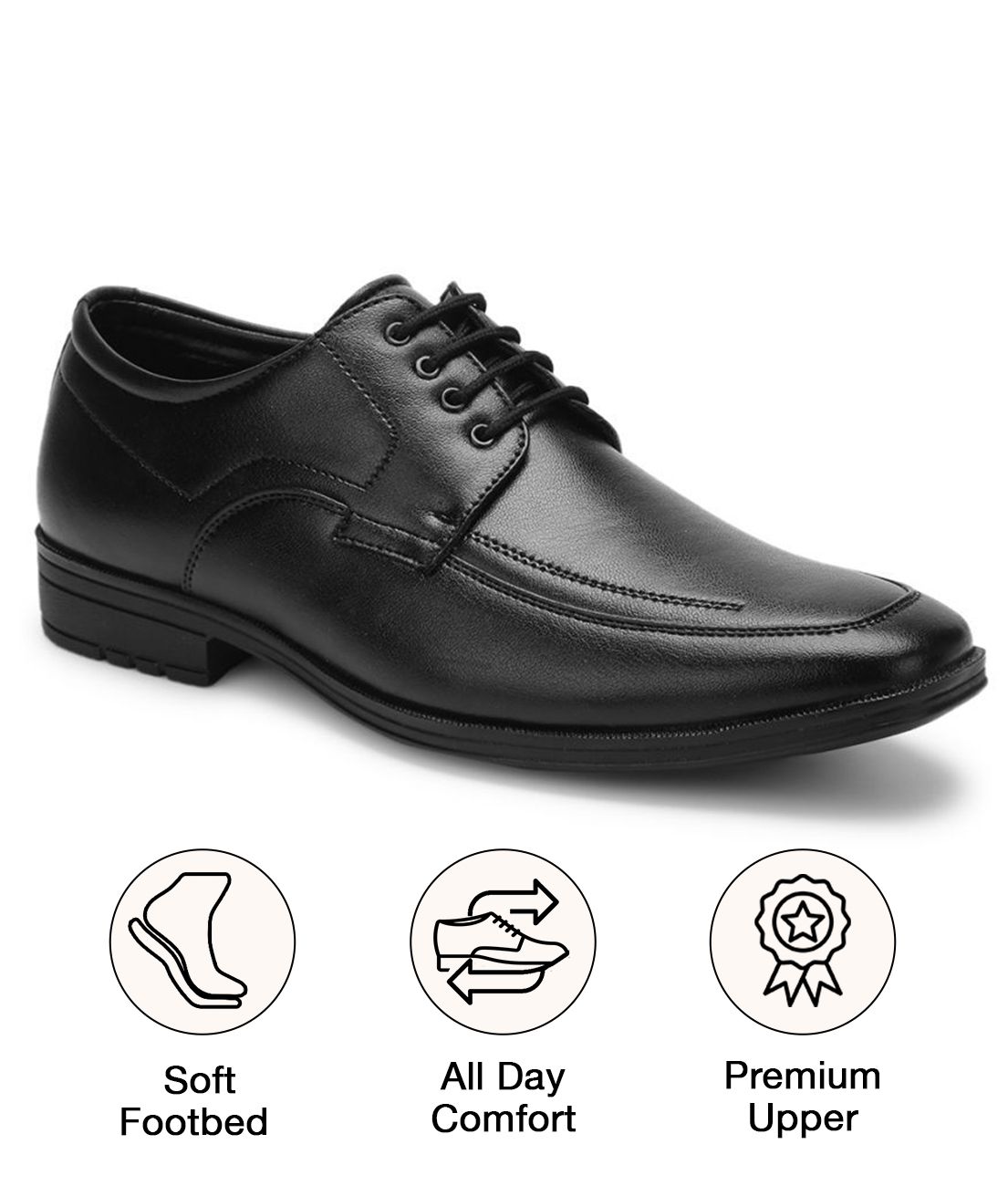     			UrbanMark Men Comfortable Round Toe Derby Formal Shoes- Black