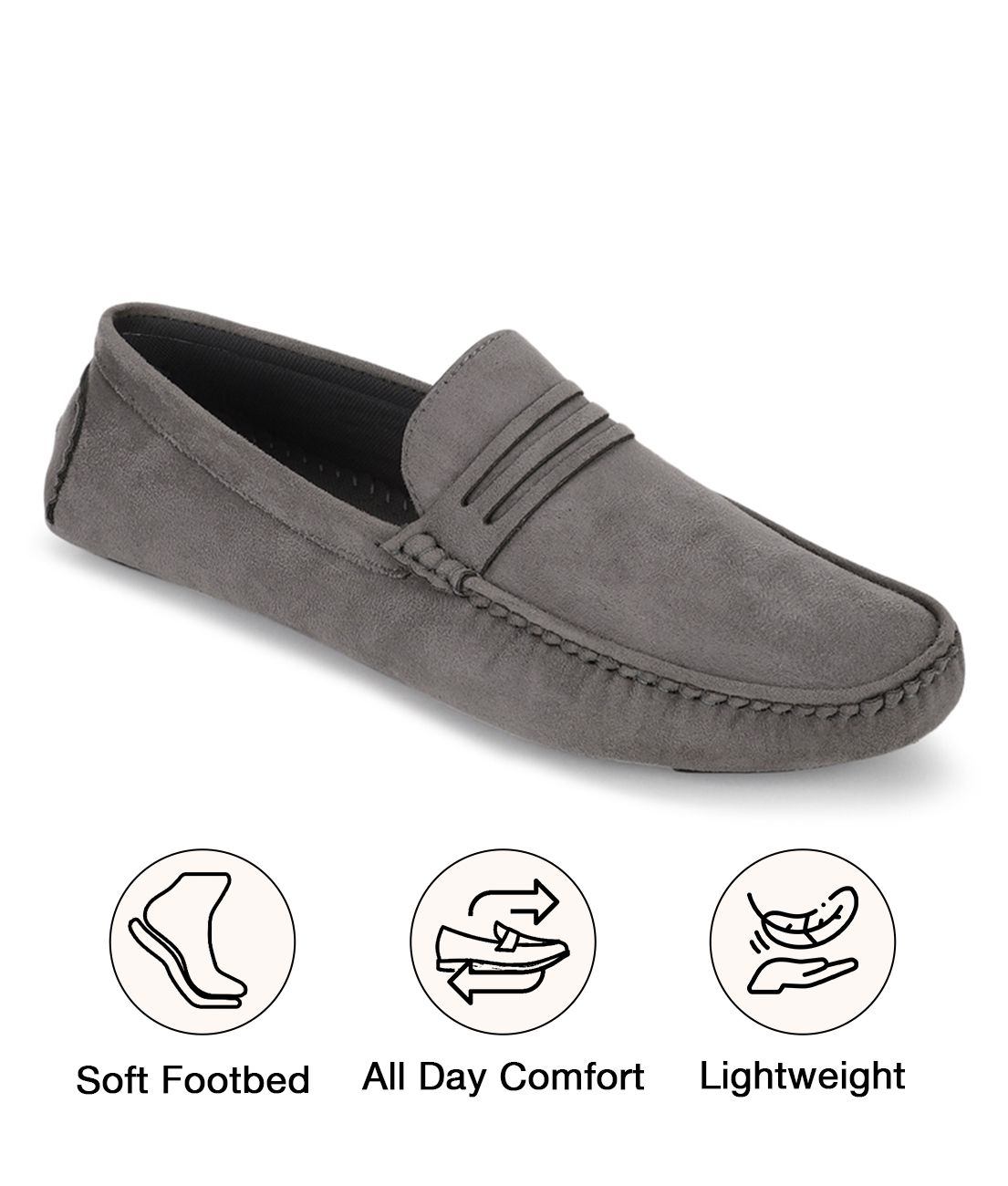     			UrbanMark Men Comfortable Suede Leather Slip-On Loafers- Grey
