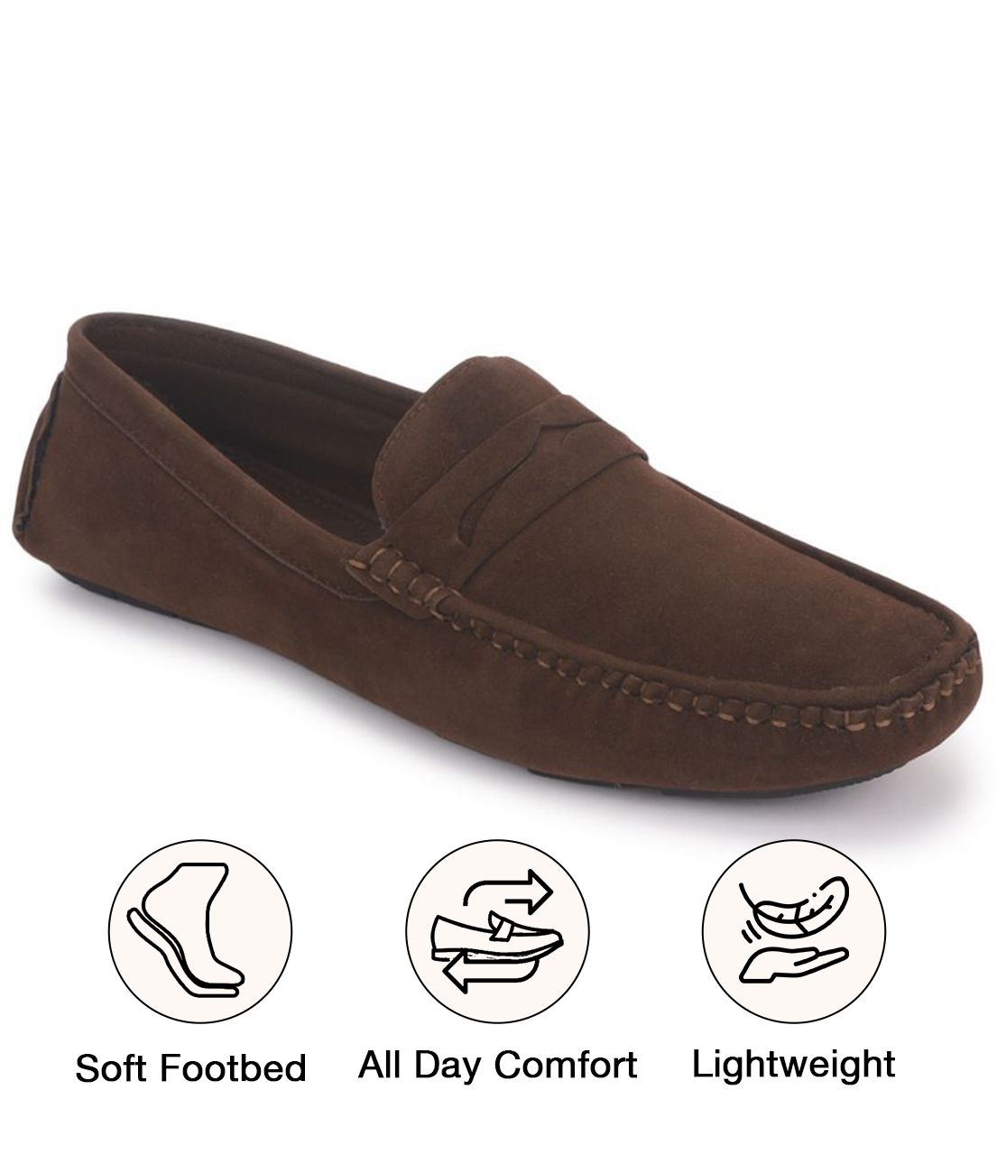     			UrbanMark Men Comfortable Suede Leather Slip-On Loafers- Brown