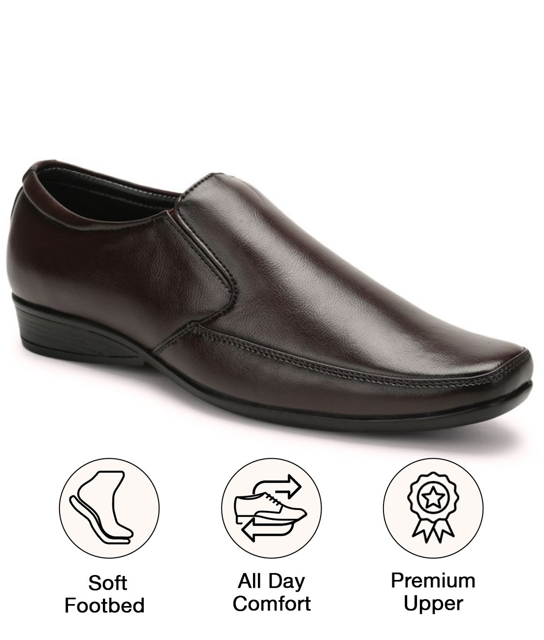     			UrbanMark Men Light Weight Square-Toe Faux Leather Slip-On Formal Shoes- Brown