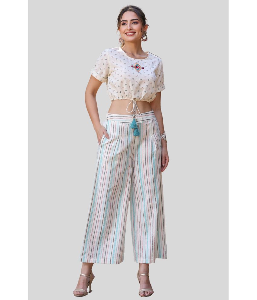     			Juniper - Off White Straight Cotton Blend Women's Stitched Salwar Suit ( Pack of 1 )