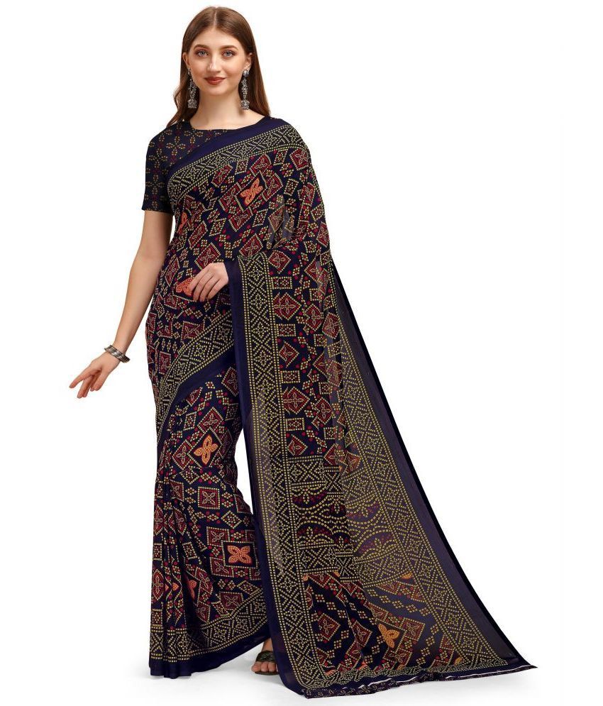     			LEELAVATI - Navy Blue Georgette Saree With Blouse Piece ( Pack of 1 )