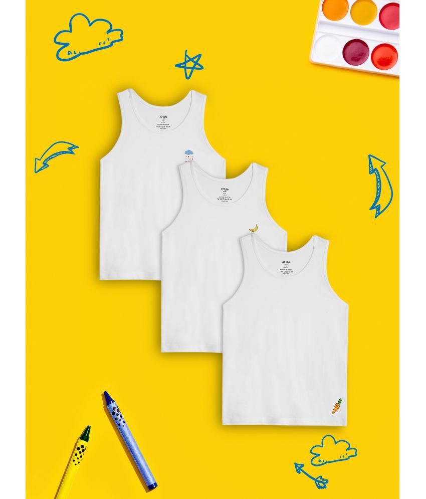     			XY Life - White Cotton Printed Boys Vest ( Pack of 3 )