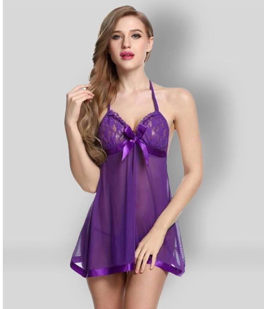     			YUZU - Purple Net Women's Nightwear Baby Doll Dresses With Panty ( Pack of 1 )