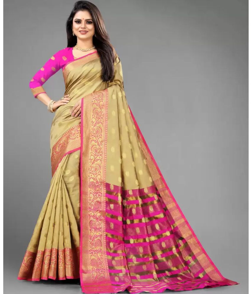     			KanjiQueen - Beige Cotton Silk Saree With Blouse Piece ( Pack of 1 )