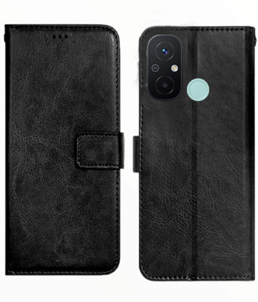     			RGVEEN - Black Artificial Leather Flip Cover Compatible For POCO C55 ( Pack of 1 )