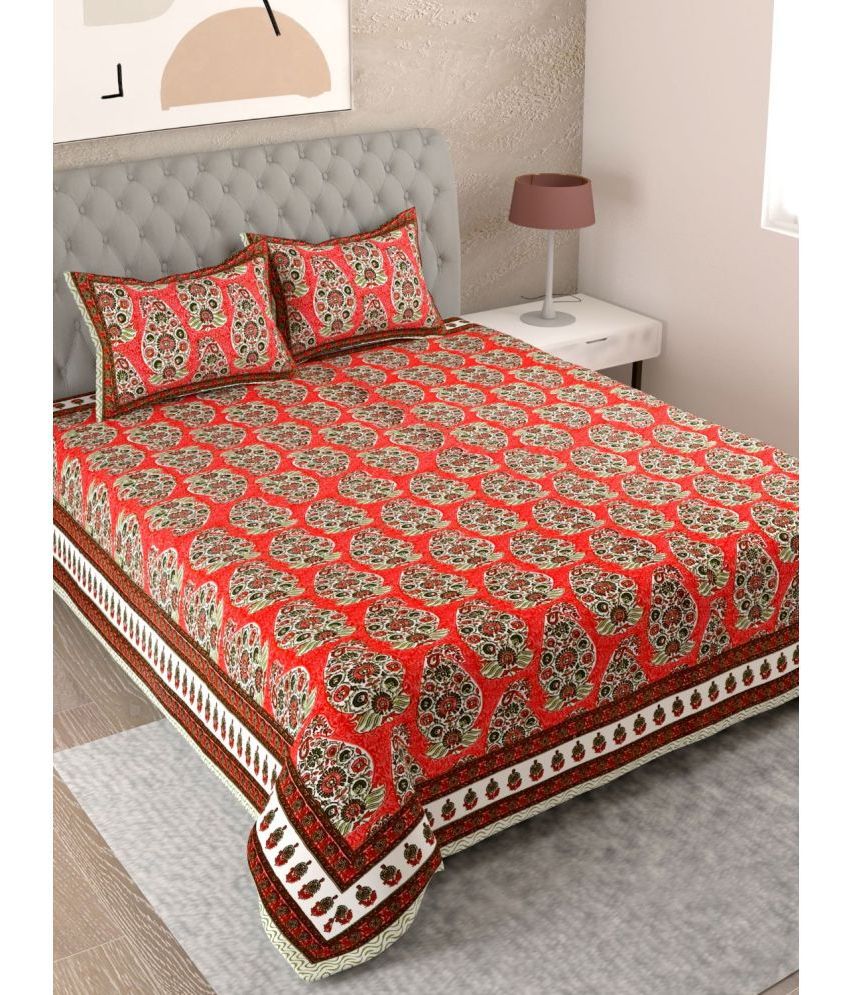     			Uniqchoice Cotton Ethnic King Size Bedsheet With 2 Pillow Covers - Orange