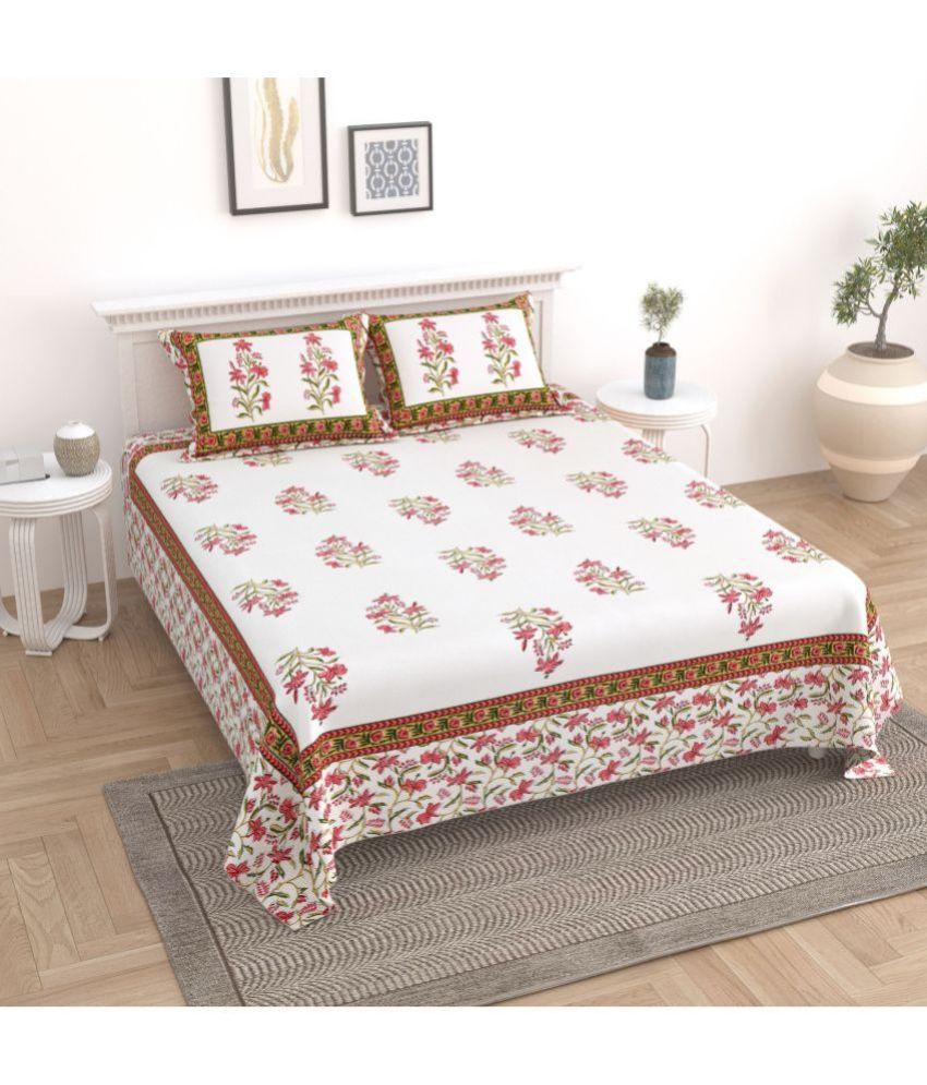     			Uniqchoice Cotton Floral King Size Bedsheet With 2 Pillow Covers - Multicolor
