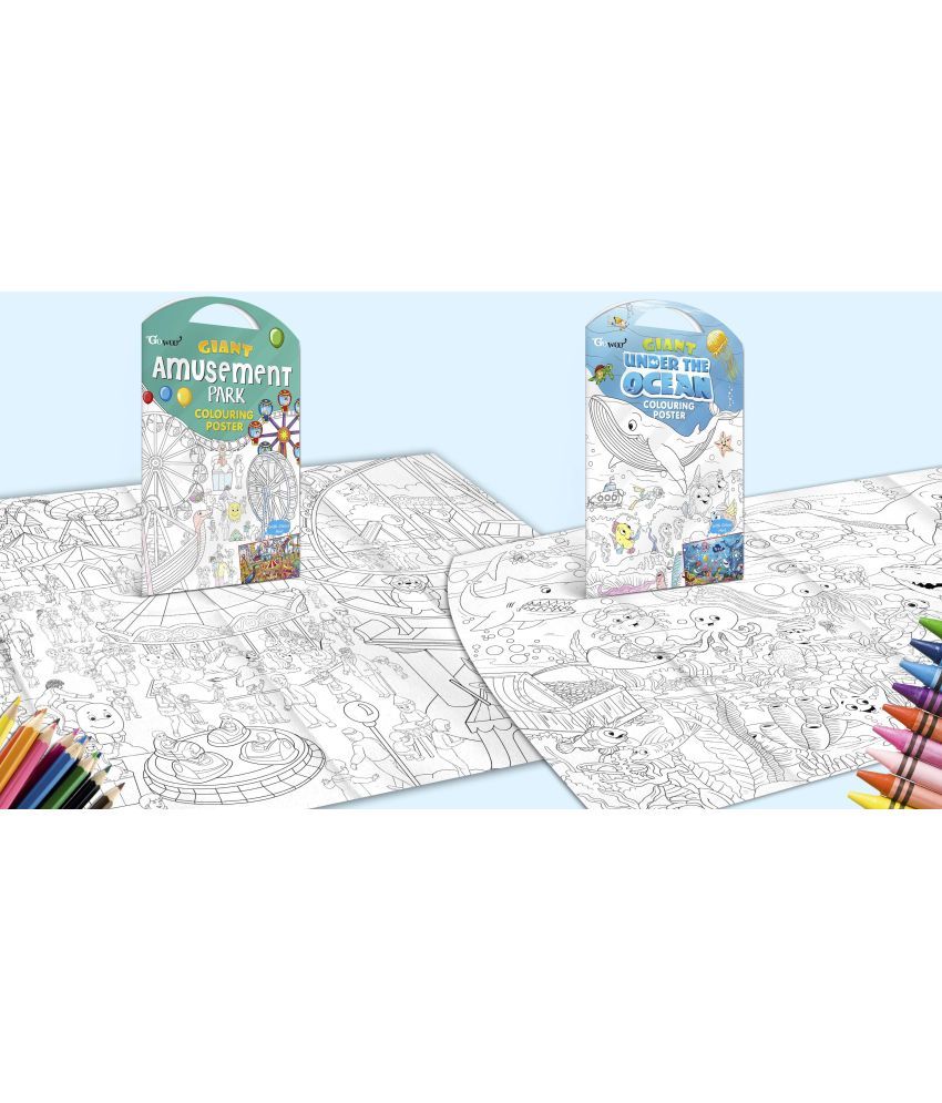     			GIANT AMUSEMENT PARK COLOURING POSTER and GIANT UNDER THE OCEAN COLOURING POSTER | Combo of 2 Posters I Stress-relieving posters