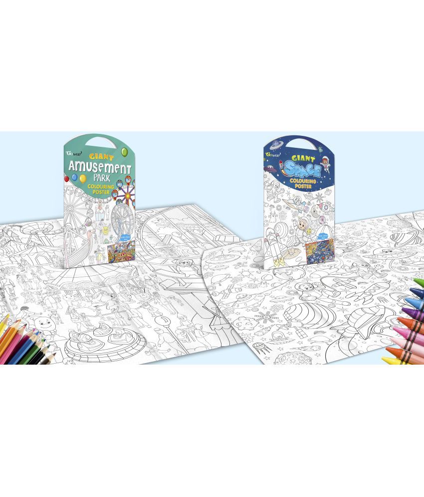     			GIANT AMUSEMENT PARK COLOURING POSTER and GIANT SPACE COLOURING POSTER | Combo of 2 Posters I Artistic Coloring Poster Starter Kit