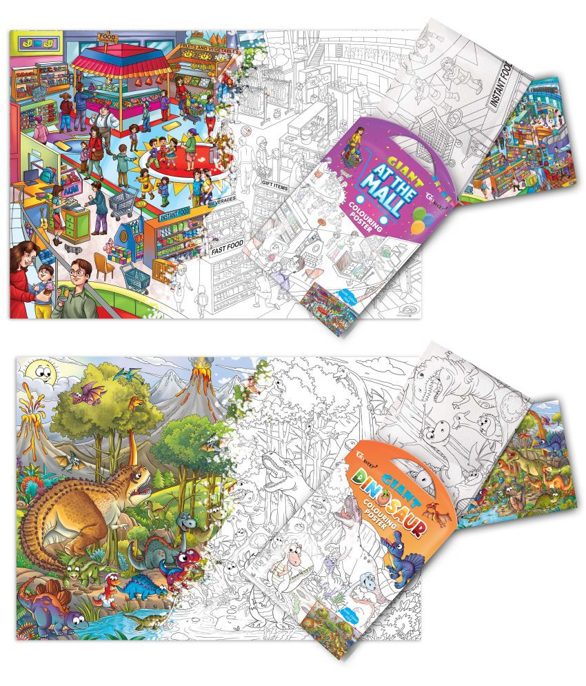     			GIANT AT THE MALL COLOURING POSTER and GIANT DINOSAUR COLOURING POSTER | Combo of 2 posters I Coloring poster variety pack