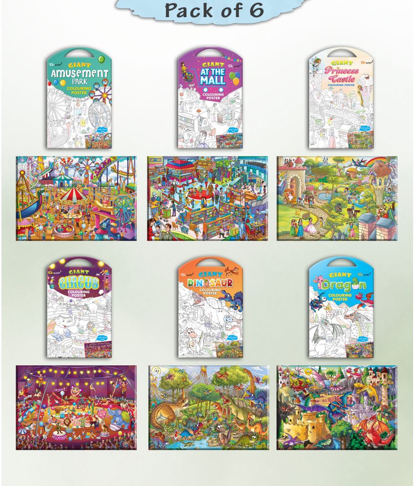     			GIANT AT THE MALL COLOURING , GIANT PRINCESS CASTLE COLOURING , GIANT CIRCUS COLOURING , GIANT DINOSAUR COLOURING , GIANT AMUSEMENT PARK COLOURING  and GIANT DRAGON COLOURING  | Gift Pack of 6  I Giant Coloring  Multipack